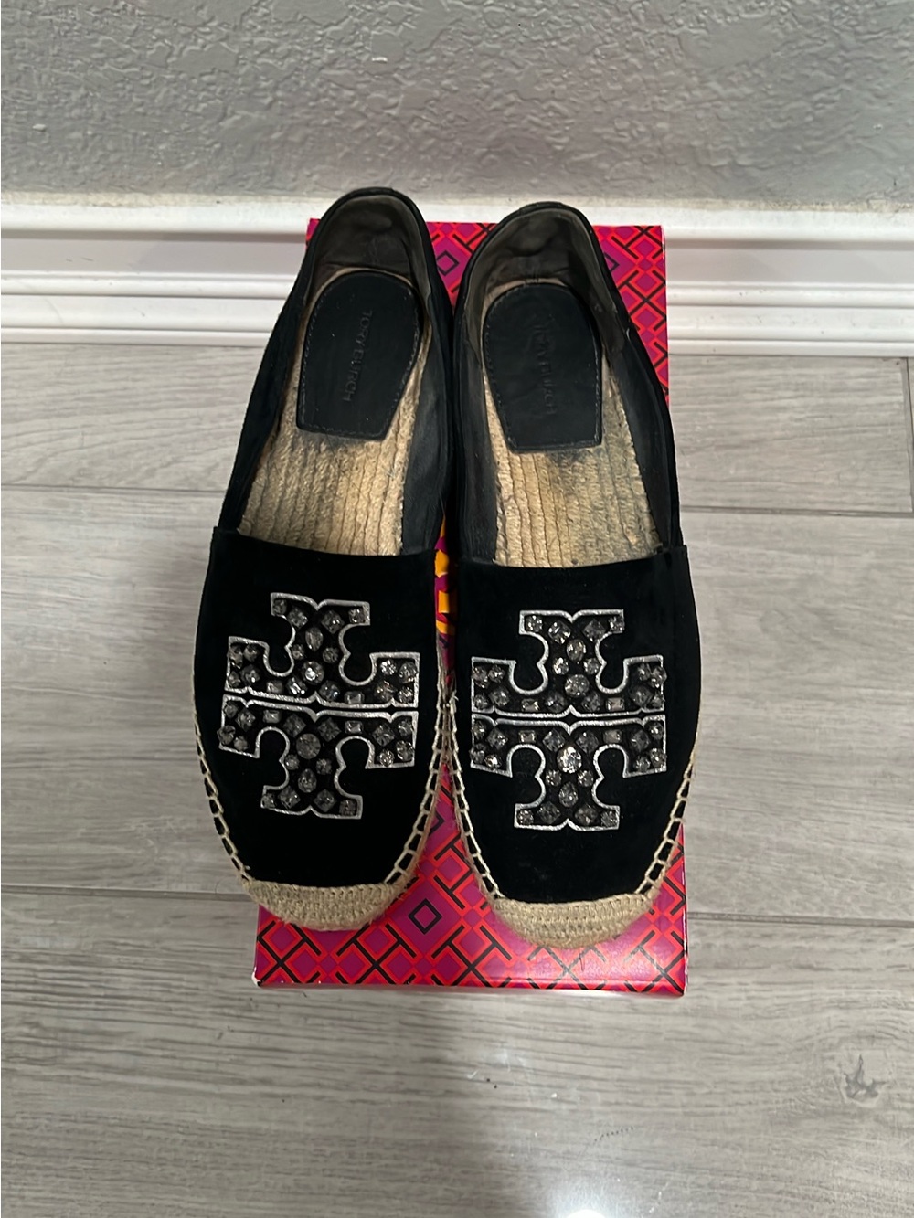 Tory Burch Black Studded Logo Espadrille Slip-Ons